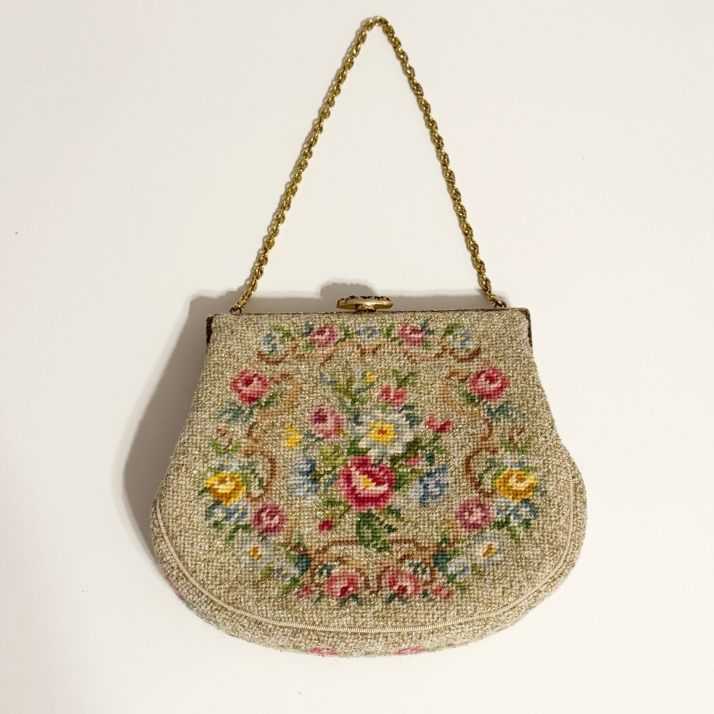 Vintage Micro Petit Point Floral Needlepoint Tapestry Bag Purse w/ Coin Purse!!